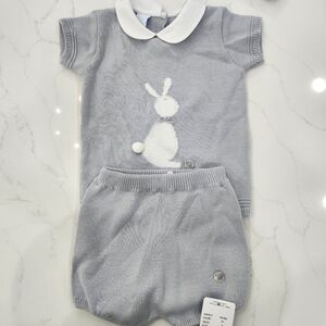 nwt granlei gray and white bunny knit set size 2